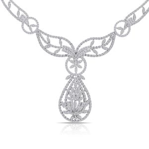 14k white gold diamond necklace. - 10723