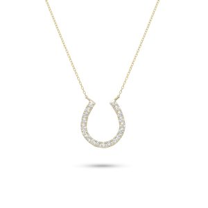 14k yellow gold diamond horseshoe necklace. - 10974