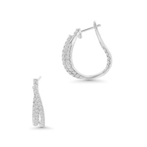 18k white gold diamond hoop earrings. - 10075