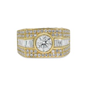 18k Yellow gold diamond men's ring. - 10118