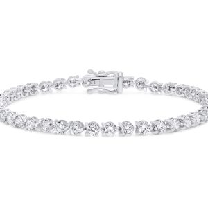 14k white gold diamond tennis bracelet. - 10183
