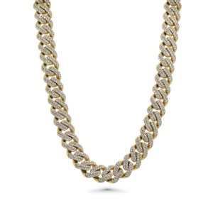 14k Yellow gold diamond cuban necklace. - 10518