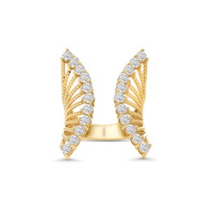 14k yellow gold diamond cocktail ring. - 10783