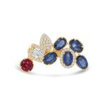 14k yellow gold diamond and colored stone ring. - 10796