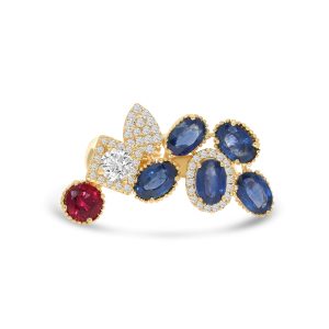14k yellow gold diamond and colored stone ring. - 10796
