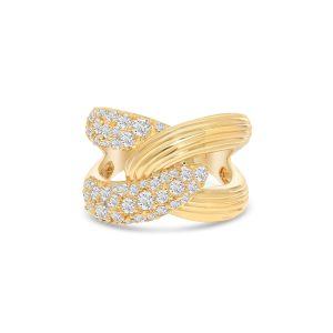 14k yellow gold diamond cocktail ring. - 10798