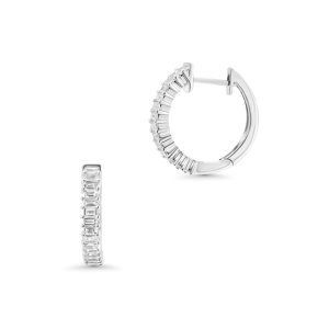 18k white gold diamond huggie earrings. - 10920