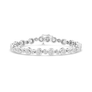 14k white gold diamond bezel set tennis bracelet. - 10924