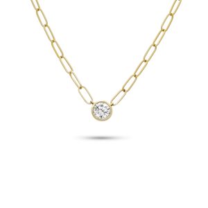 14k yellow gold diamond solitaire necklace. - 11014