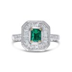 Platinum and diamond colored stone ring. - 11022