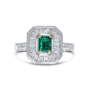 Platinum and diamond colored stone ring. - 11022