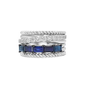 14k white gold blue sapphire and diamond cocktail ring. - 11387