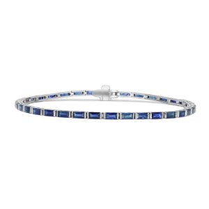 14k white gold blue sapphire tennis bracelet. - 11577