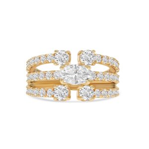 14k yellow gold diamond cocktail ring. - 11802