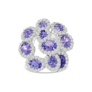 14k white gold diamond and tanzanite cocktail ring. - 10003