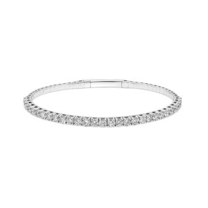 14k white gold diamond flexible bangle. - 10202
