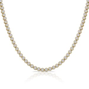 14k yellow gold diamond tennis necklace. - 10427