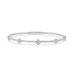 14k white gold diamond flexible bangle. - 10703