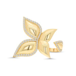 14k yellow gold diamond cocktail ring. - 10778