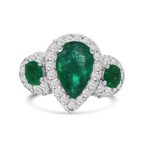 14k white gold diamond and colored stone ring. - 10809