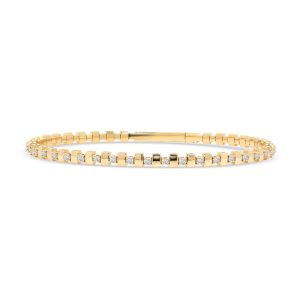 14k yellow gold diamond bangle bracelet. - 10829