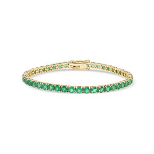 14k yellow gold emerald tennis bracelet. - 11065
