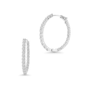 14k white gold diamond hoop earrings. - 11180
