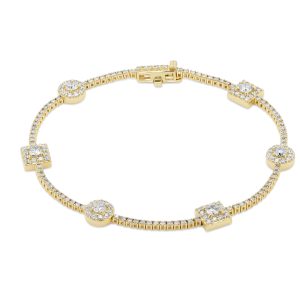 14k yellow gold diamond halo tennis bracelet. - 11320