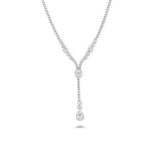 18k white gold diamond drop necklace. - 11437