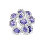14k white gold diamond and tanzanite cocktail ring. - 10003