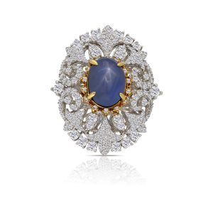 18k 2-tone diamond and colored stone ring. - 10005