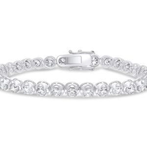 14k white gold diamond tennis bracelet. - 10387