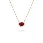 18k rose gold ruby and diamond necklace. - 10439