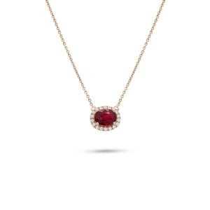 18k rose gold ruby and diamond necklace. - 10439