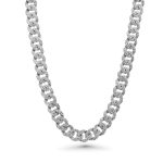 14k white gold diamond cuban necklace. - 10517