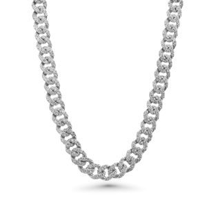 14k white gold diamond cuban necklace. - 10517