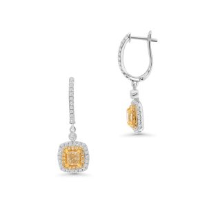 14k two tone pair of diamond drop earrings. - 10572