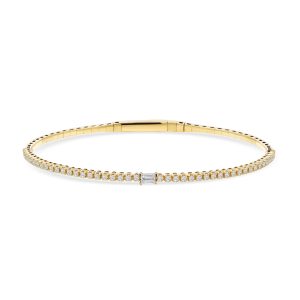 14k yellow gold diamond bangle. - 10641