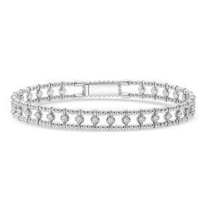 14k white gold diamond bangle bracelet. - 10698