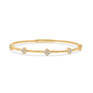 14k yellow gold diamond flexible bangle bracelet. - 10702