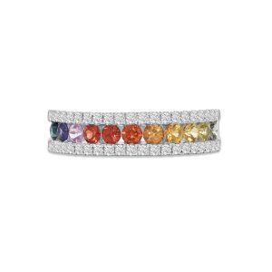 18k white gold diamond and colored stone ring. - 10770