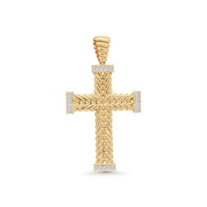 14k two tone diamond cross pendant. - 10773