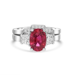 Platinum two piece diamond and colored stone ring - 10813