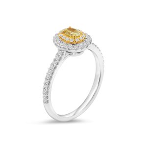 14k white gold fancy yellow oval diamond ring. - 10866