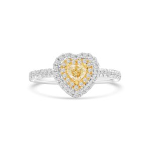14k white gold diamond fancy yellow heart shaped ring. - 10867