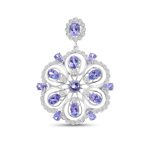 14k white gold tanzanite and diamond pendant. - 10927