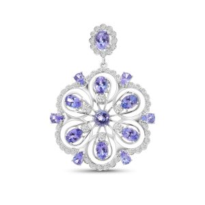 14k white gold tanzanite and diamond pendant. - 10927