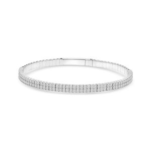 14k white gold diamond flexible bangle. - 10998