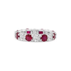 14k white gold diamond and ruby eternity band. - 11184