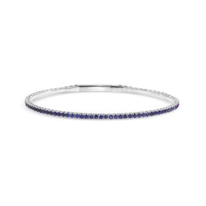 14k white gold colored stone flexible bangle. - 11196